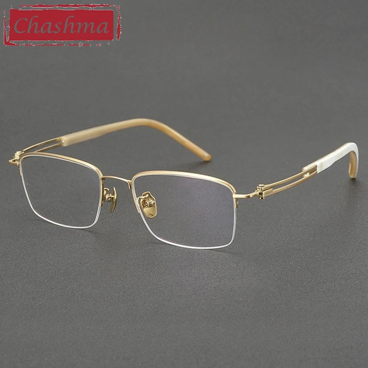 Chashma Ottica Men's Big Semi Rim Square Titanium Horn Eyeglasses 401008