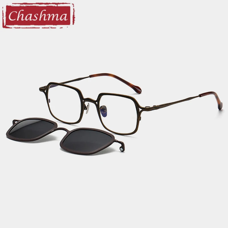 Chashma Ottica Unisex Full Rim Square Titanium Eyeglasses Clip On Sunglasses 415969