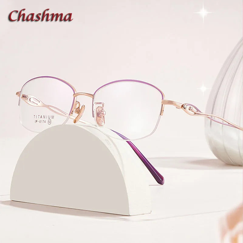 Chashma Ochki Women's Semi Rim Small Oval Titanium Eyeglasses 6174 Semi Rim Chashma Ochki