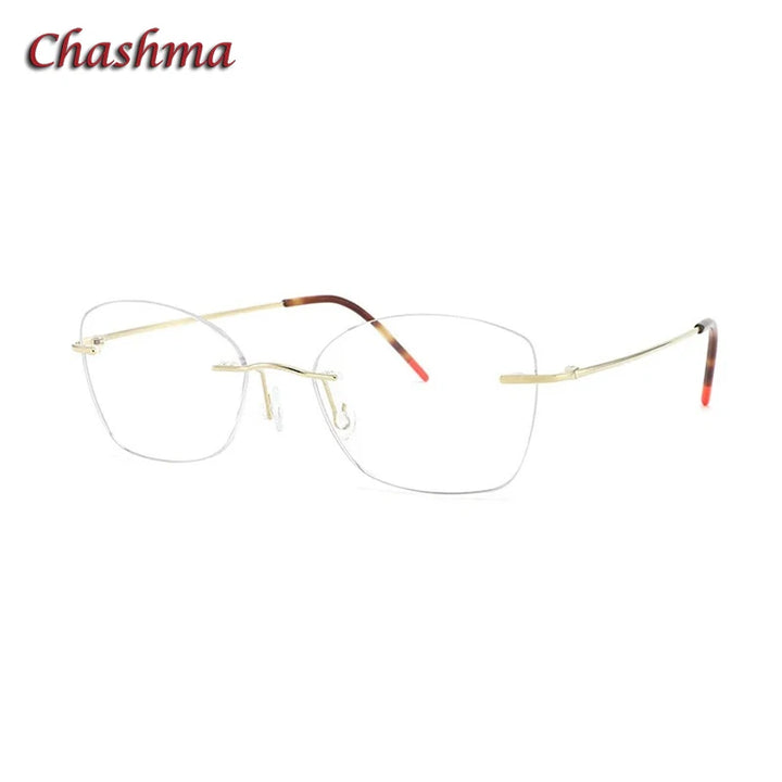 Chashma Ochki Women's Rimless Polygon Cat Eye Titanium Eyeglasses 90174