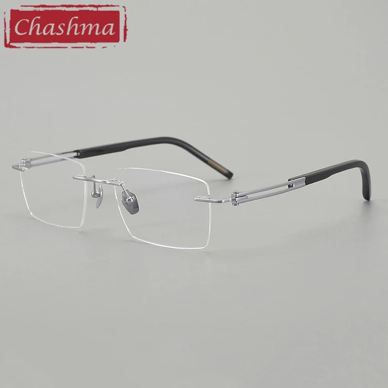Chashma Ottica Men's Rimless Big Polygon Titanium Horn Eyeglasses 401001