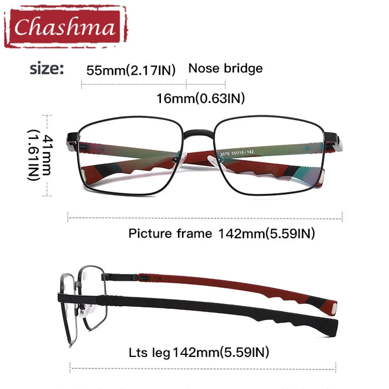 Chashma Ottica Men's Full Rim Square Alloy Sport Eyeglasses 403076