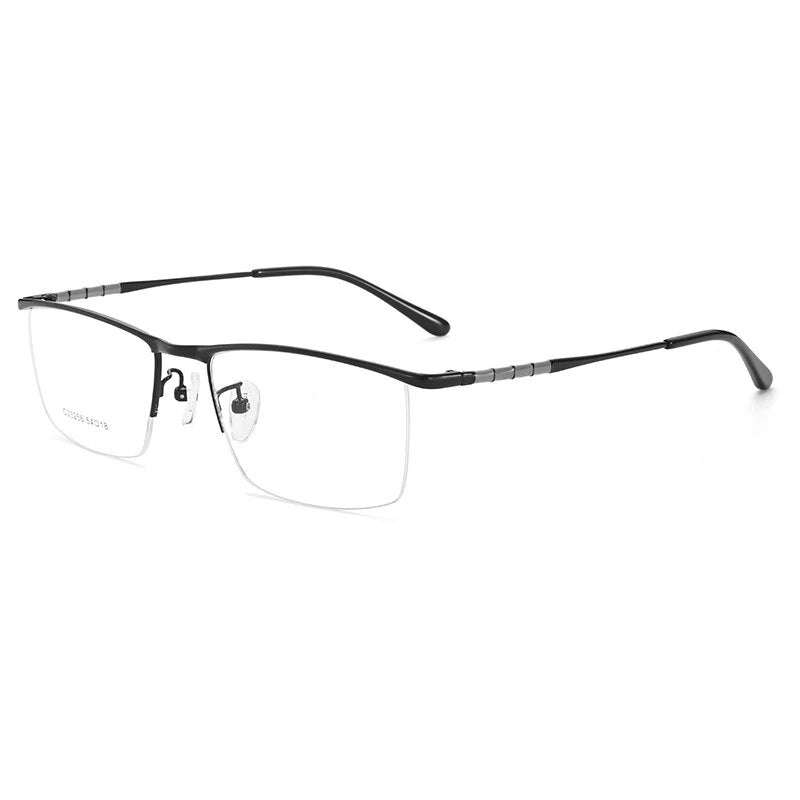 KatKani Men's Semi Rim Square Titanium Alloy Eyeglasses 33256 Semi Rim KatKani Eyeglasses BlackGun Gray  