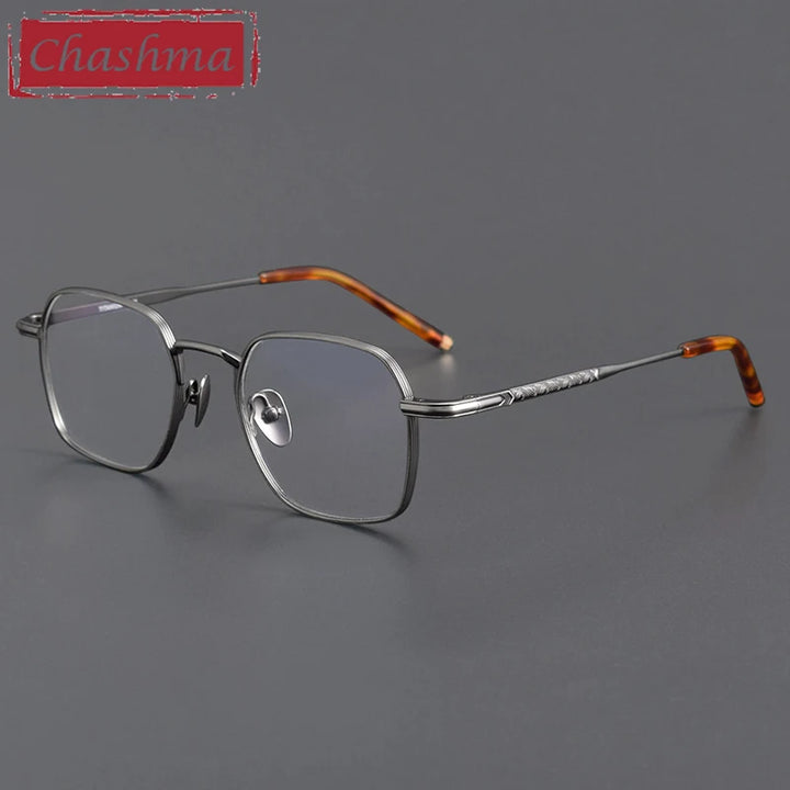 Chashma Unisex Full Rim Square Polygon Titanium Eyeglasses 14249 Full Rim Chashma Gun