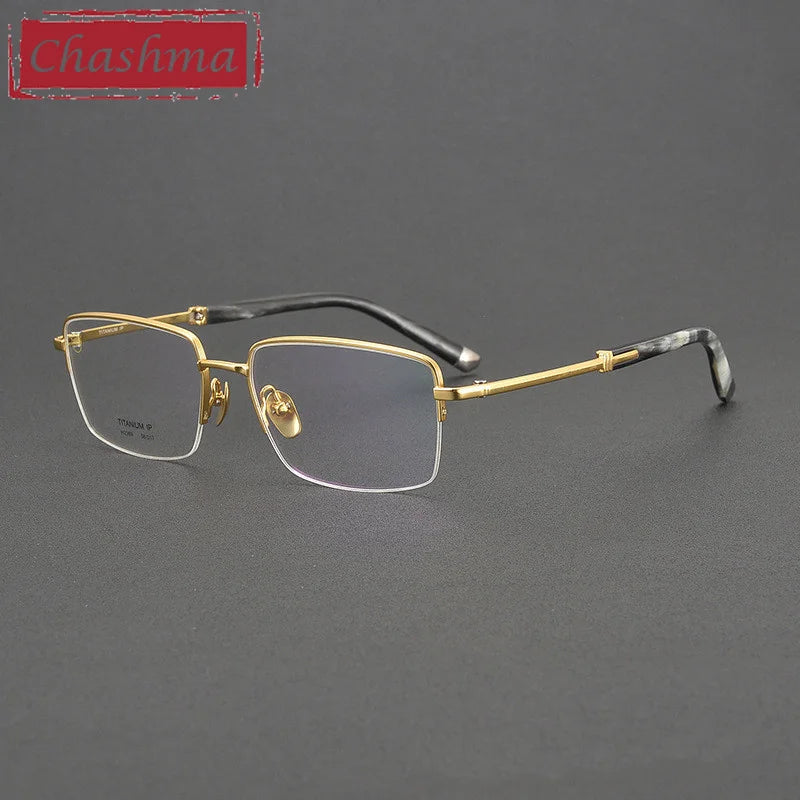 Chashma Men's Semi Rim Square Titanium Ox Horn Tip Eyeglasses 72369