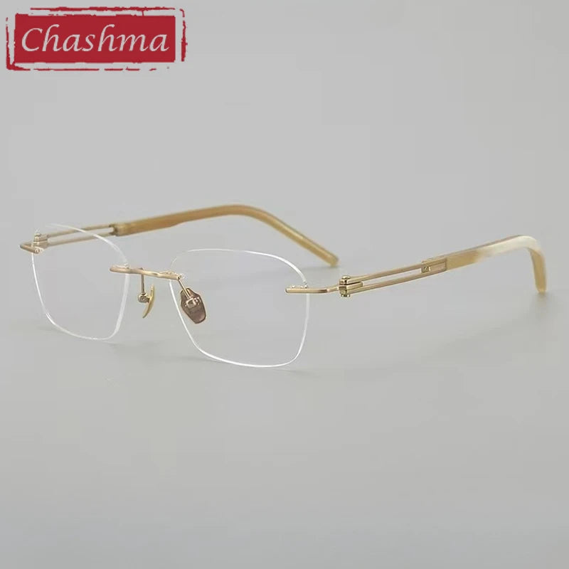 Chashma Ottica Men's Rimless Big Polygon Titanium Horn Eyeglasses 401005
