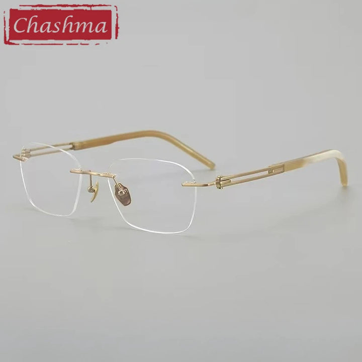 Chashma Ottica Men's Rimless Big Polygon Titanium Horn Eyeglasses 401005