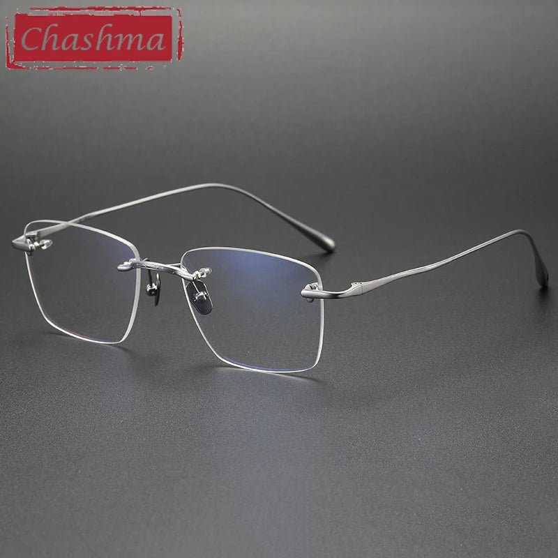 Chashma Ottica Men's Rimless Polygon Square Titanium Eyeglasses 480954