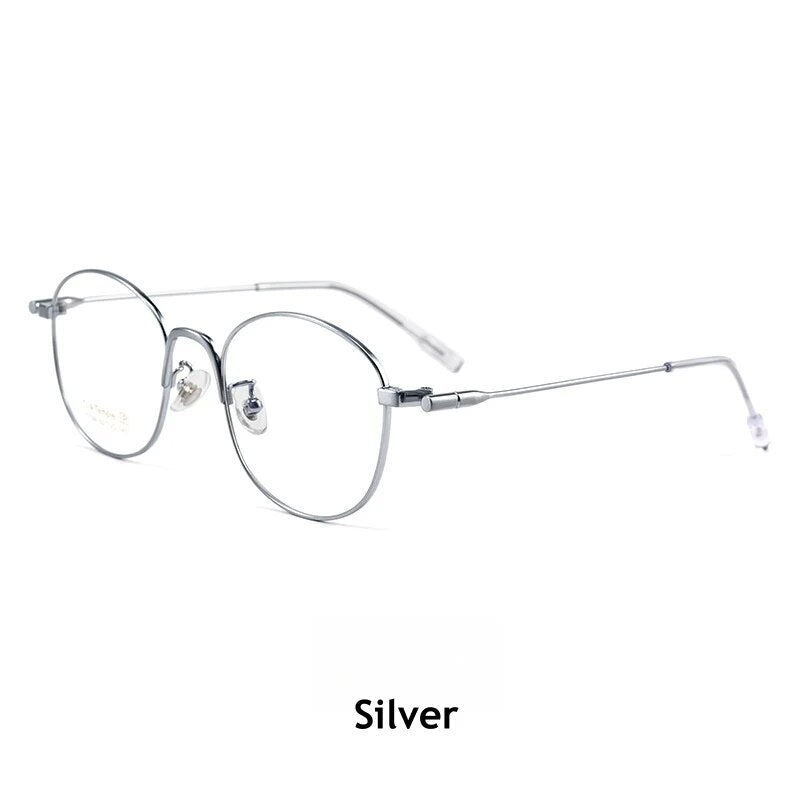 KatKani Unisex Full Rim Irregular Round Titanium Eyeglasses  T799t Full Rim KatKani Eyeglasses Silver  