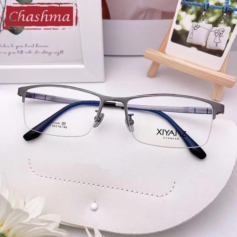 Chashma Men's Semi Rim Big Square Titanium Eyeglasses 42039 Semi Rim Chashma