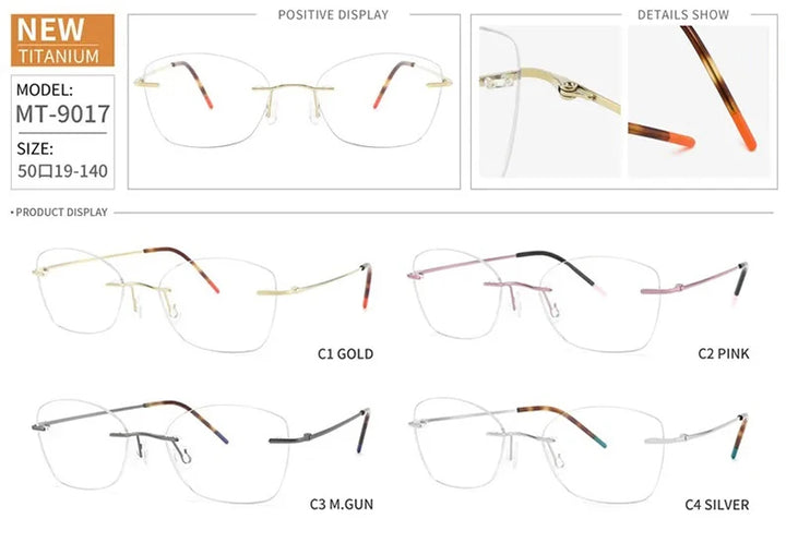 Chashma Ochki Women's Rimless Polygon Cat Eye Titanium Eyeglasses 90174