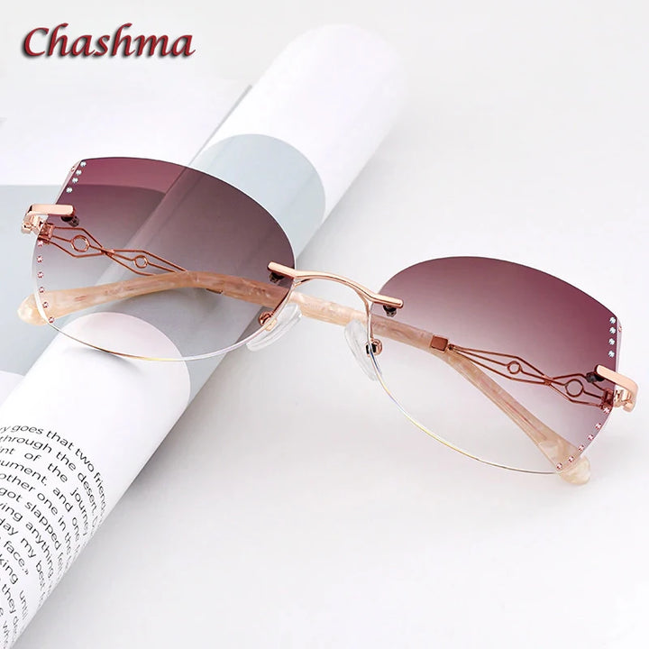 Chashma Ochki Women's Rimless Cat Eye Titanium Eyeglasses 58073