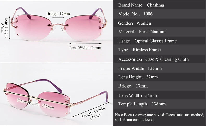 Chashma Women's Rimless Oval Square Titanium Eyeglasses 100697