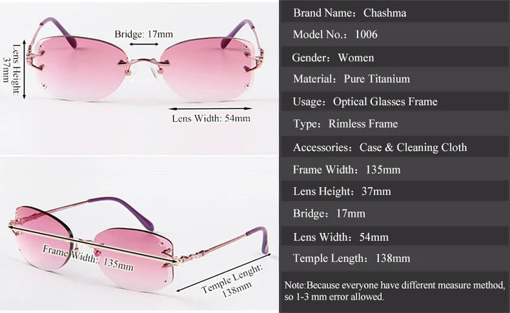 Chashma Women's Rimless Oval Square Titanium Eyeglasses 100697