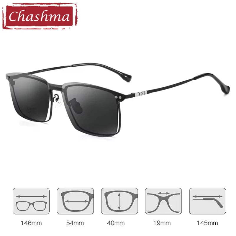 Chashma Ottica Men's Full Rim Square Alloy Eyeglasses Clip On Sunglasses 494016