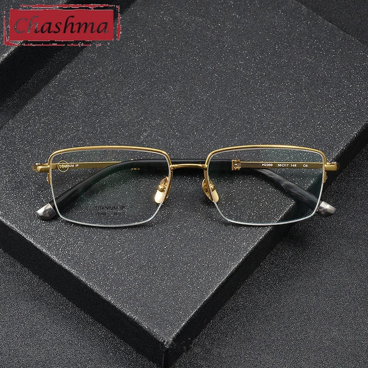 Chashma Men's Semi Rim Square Titanium Ox Horn Tip Eyeglasses 72369