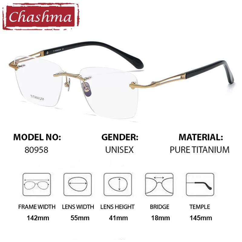 Chashma Unisex Rimless Square Titanium Eyeglasses 880958