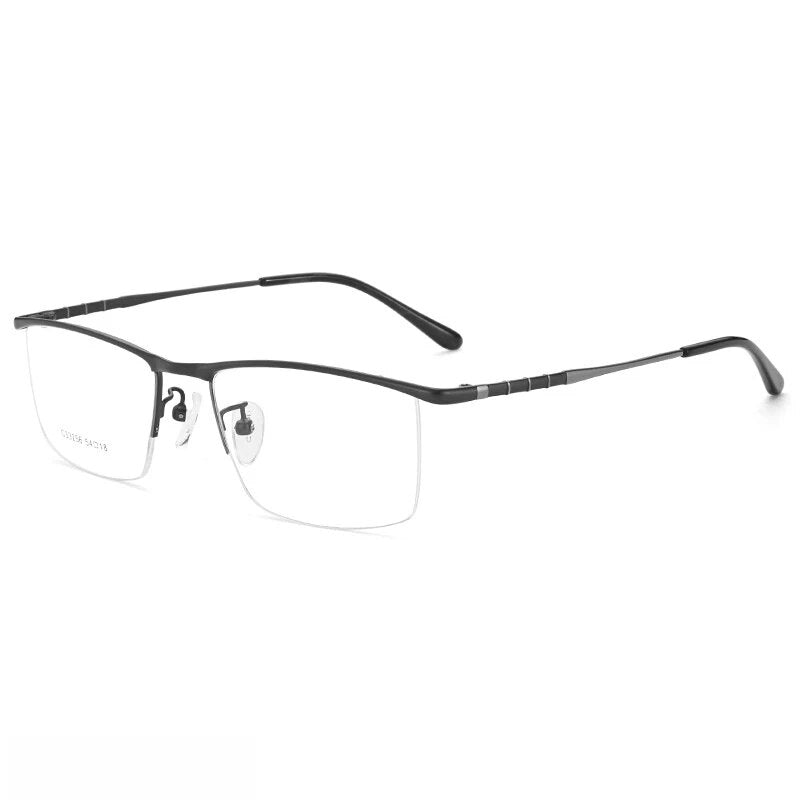 KatKani Men's Semi Rim Square Titanium Alloy Eyeglasses 33256 Semi Rim KatKani Eyeglasses matte black gun  