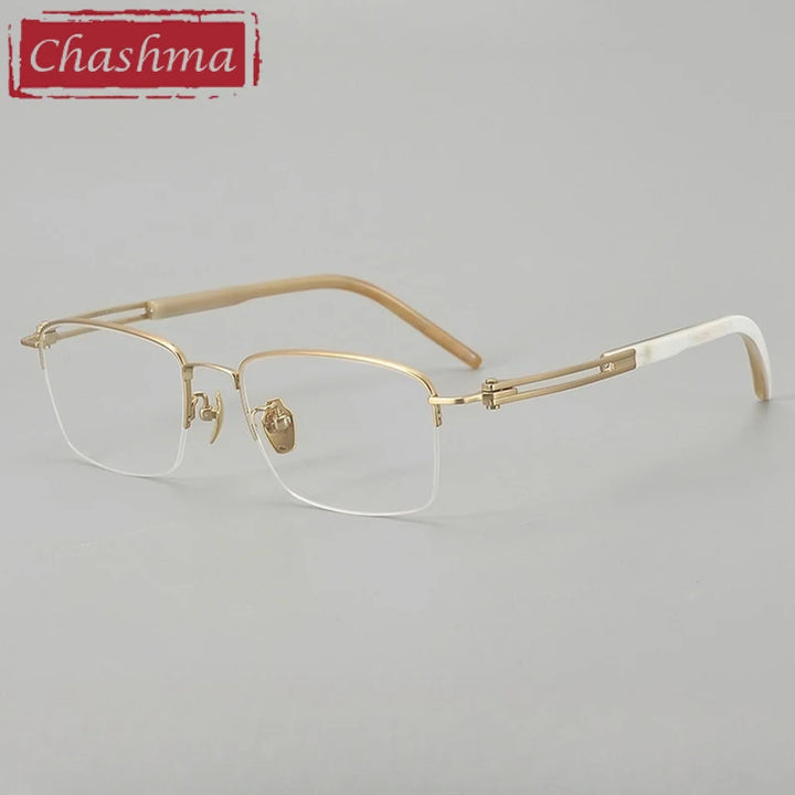 Chashma Ottica Men's Big Semi Rim Square Titanium Horn Eyeglasses 401008