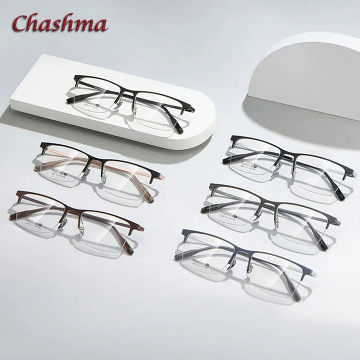 Chashma Ochki Unisex Semi Rim Square Titanium Aluminum Magnesium Eyeglasses 2458 Semi Rim Chashma Ochki