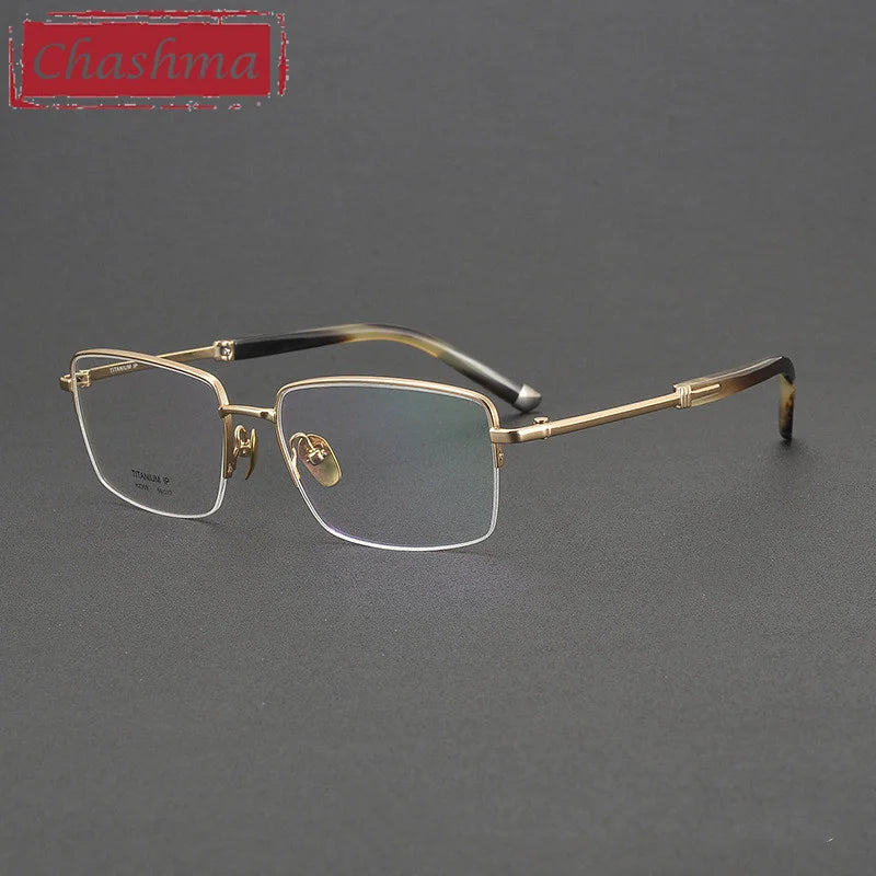 Chashma Men's Semi Rim Square Titanium Ox Horn Tip Eyeglasses 72369