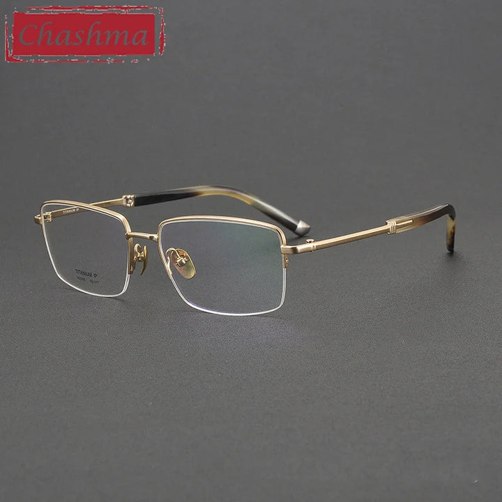 Chashma Men's Semi Rim Square Titanium Ox Horn Tip Eyeglasses 72369