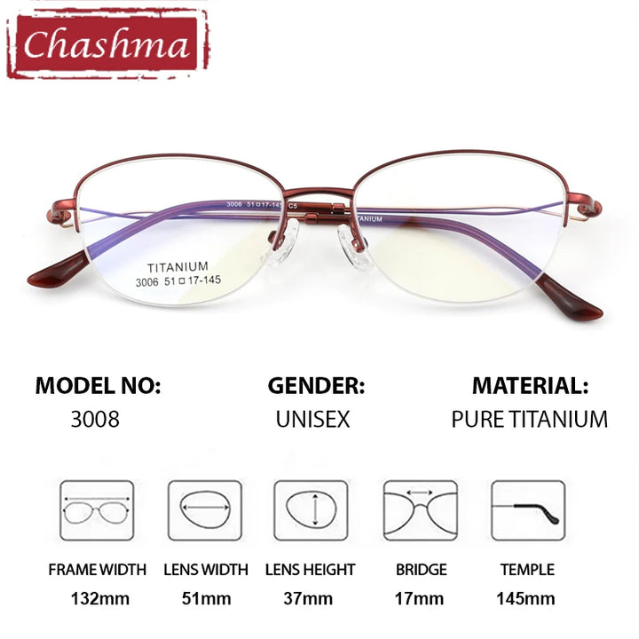 Chashma Ottica Women's Semi Rim Oval Square Titanium Eyeglasses 403008