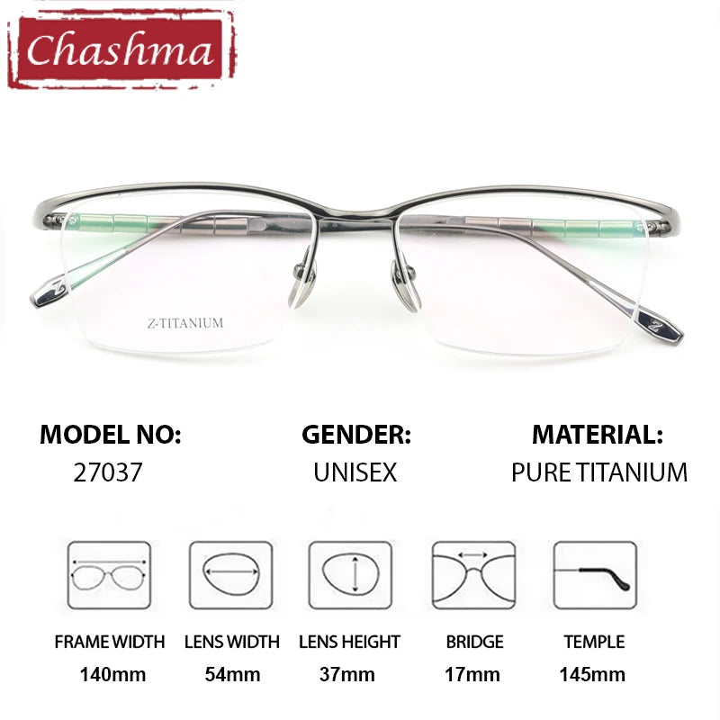 Chashma Ottica Unisex Semi Rim Square Brow Line Titanium Eyeglasses 427037