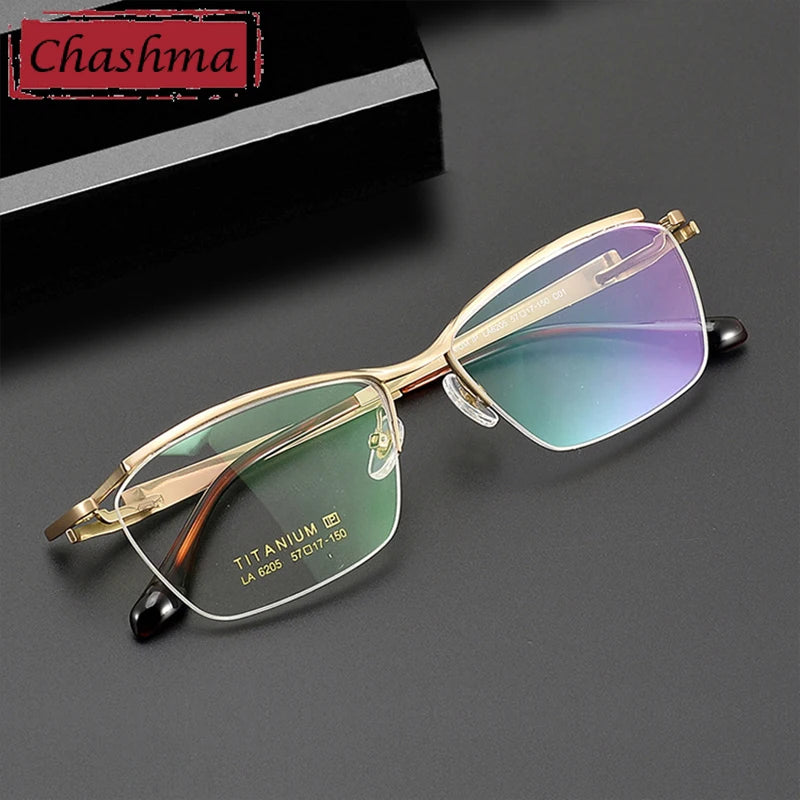 Chashma Men's Semi Rim Big Square Brow Line Titanium Eyeglasses 586205