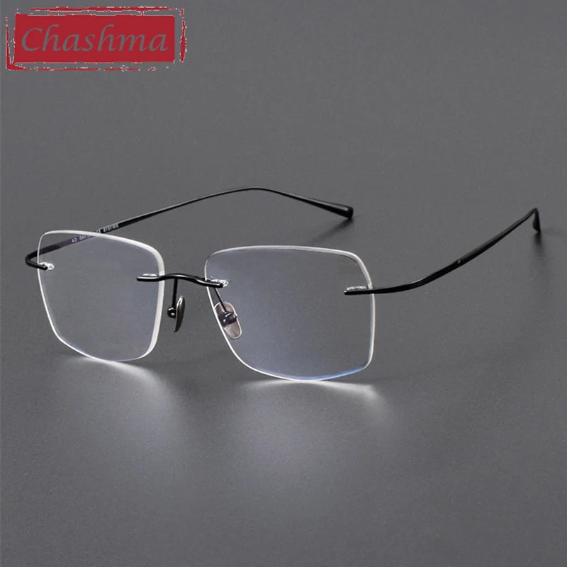 Chashma Ottica Unisex Rimless Oval Square Titanium Eyeglasses 401819