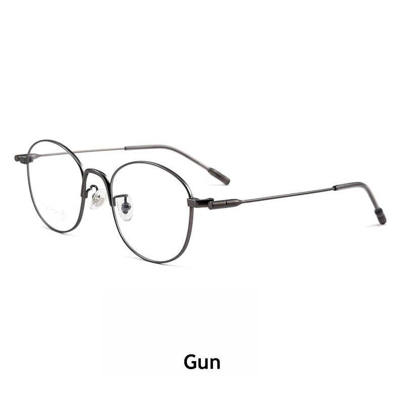KatKani Unisex Full Rim Irregular Round Titanium Eyeglasses  T799t Full Rim KatKani Eyeglasses Gun  