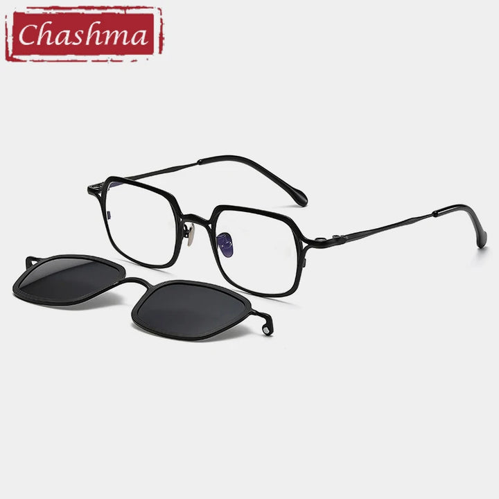 Chashma Ottica Unisex Full Rim Square Titanium Eyeglasses Clip On Sunglasses 415969