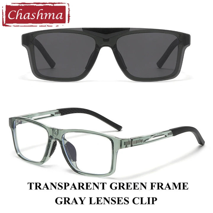 Chashma Unisex Full Rim Square Tr 90 Titanium Eyeglasses Clip On Sunglasses 888565