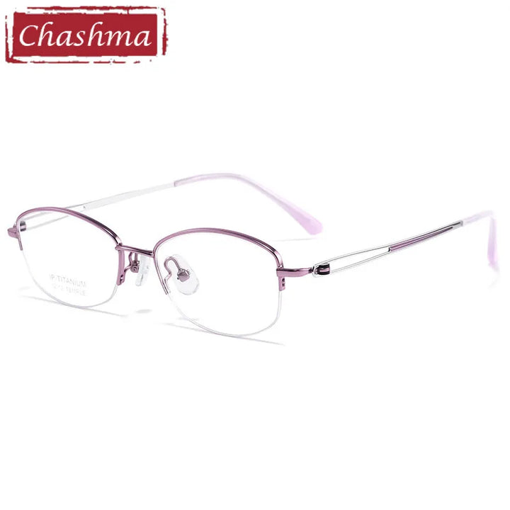 Chashma Women's Semi Rim Oval Square Titanium Eyeglasses 19112 Semi Rim Chashma Purple-Silver