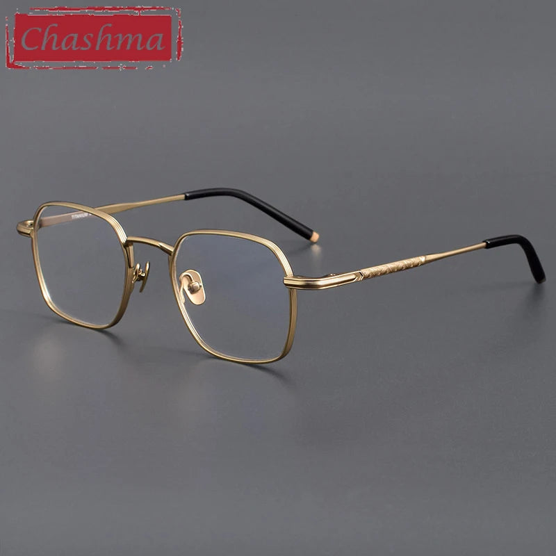 Chashma Unisex Full Rim Square Polygon Titanium Eyeglasses 14249 Full Rim Chashma Gold