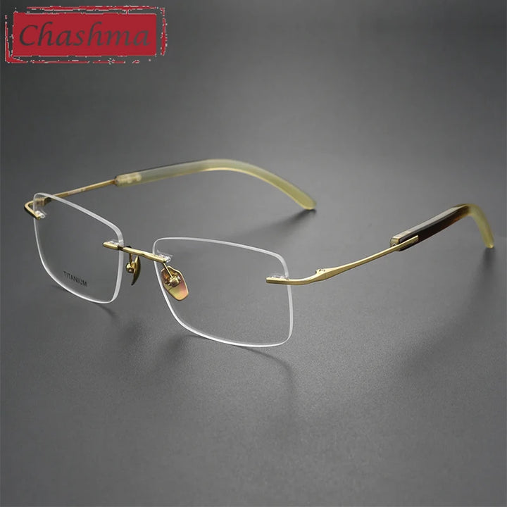 Chashma Unisex Rimless Polygon Square Titanium Horn Eyeglasses 921029