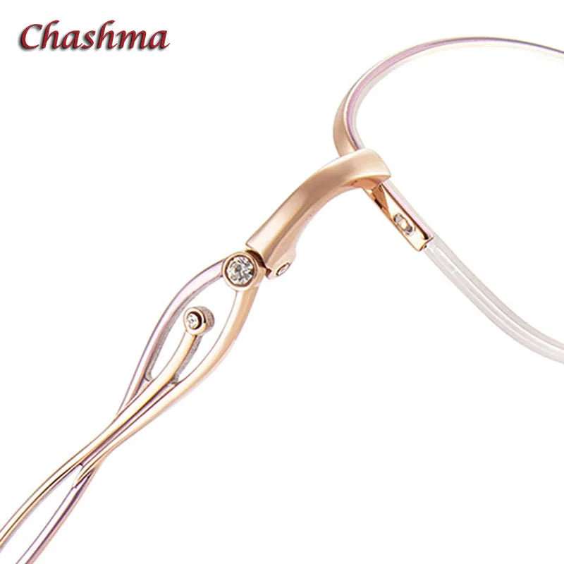 Chashma Ochki Women's Semi Rim Small Oval Titanium Eyeglasses 6174 Semi Rim Chashma Ochki
