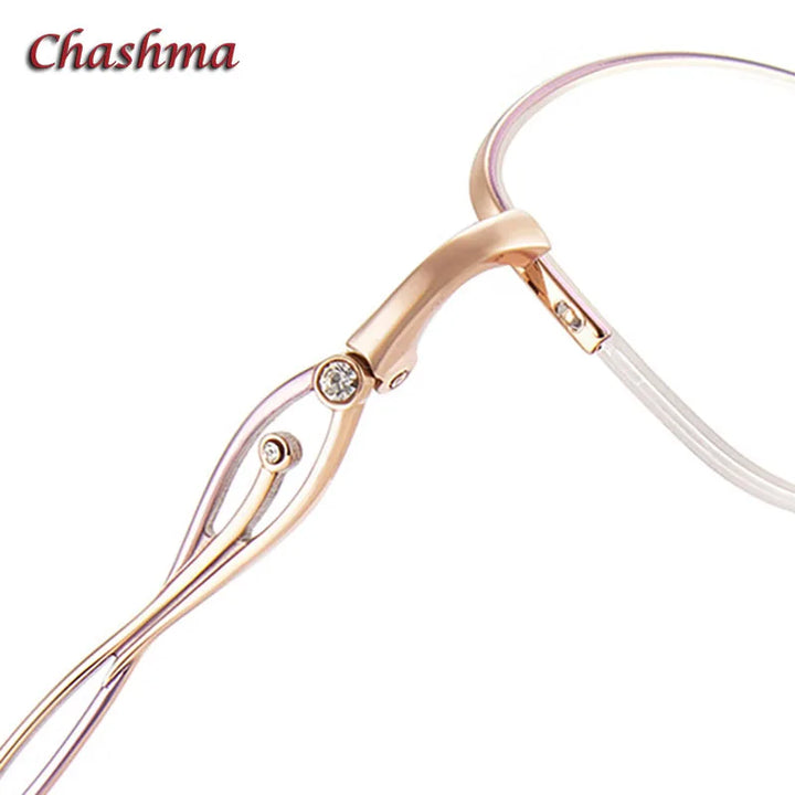 Chashma Ochki Women's Semi Rim Small Oval Titanium Eyeglasses 6174 Semi Rim Chashma Ochki