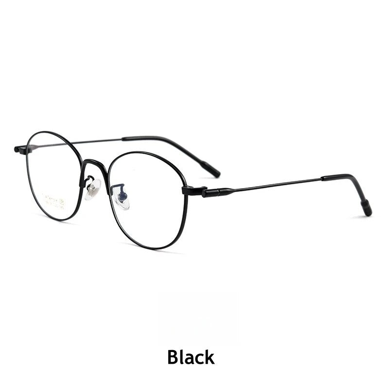 KatKani Unisex Full Rim Irregular Round Titanium Eyeglasses  T799t Full Rim KatKani Eyeglasses Black  