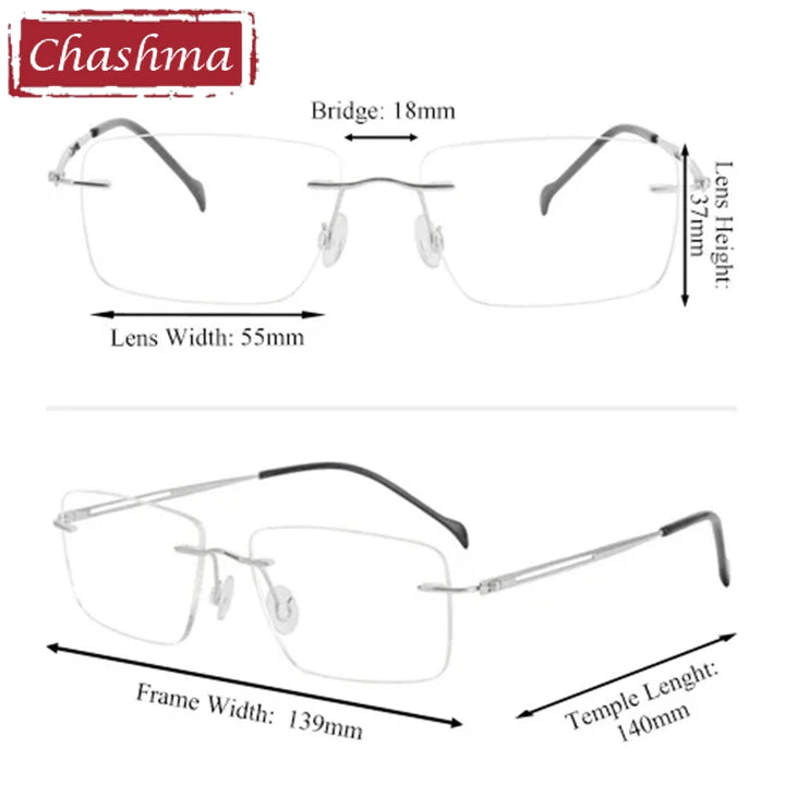 Chashma Unisex Rimless Square Titanium Eyeglasses 875019