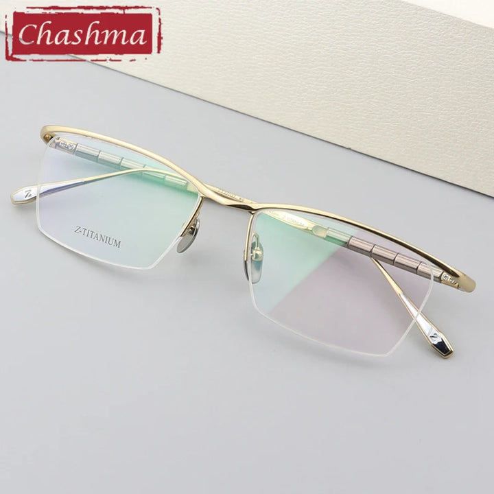 Chashma Ottica Unisex Semi Rim Square Brow Line Titanium Eyeglasses 427037