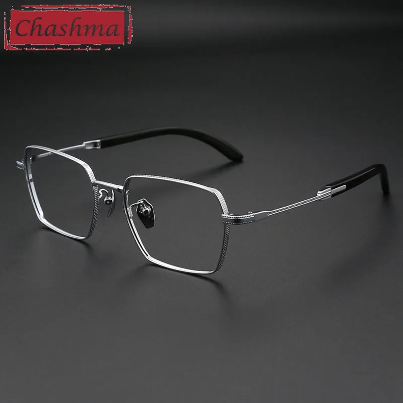 Chashma Men's Full Rim Square Titanium Eyeglasses 2328 Horn Temples Full Rim Chashma Silver