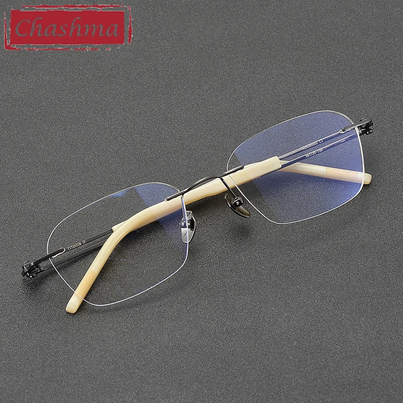 Chashma Ottica Men's Rimless Big Polygon Titanium Horn Eyeglasses 401005