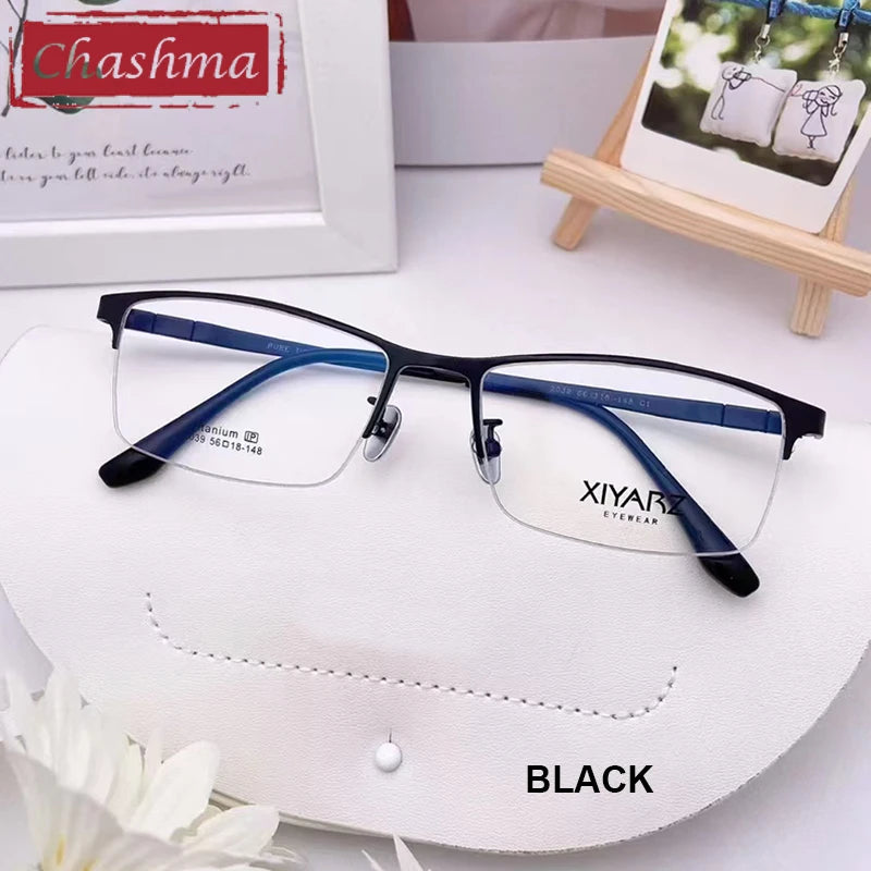 Chashma Men's Semi Rim Big Square Titanium Eyeglasses 42039 Semi Rim Chashma Black