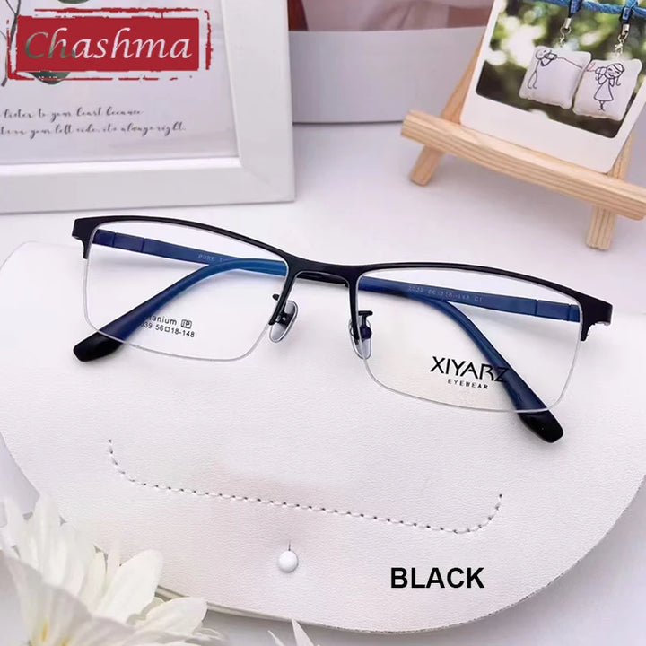 Chashma Men's Semi Rim Big Square Titanium Eyeglasses 42039 Semi Rim Chashma Black