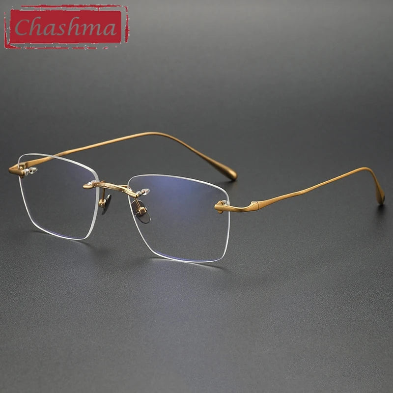 Chashma Ottica Men's Rimless Polygon Square Titanium Eyeglasses 480954