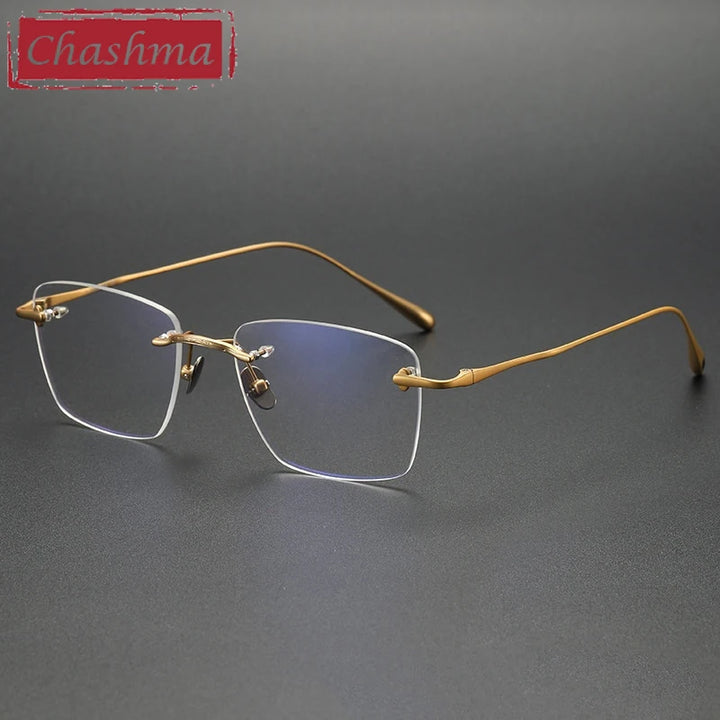 Chashma Ottica Men's Rimless Polygon Square Titanium Eyeglasses 480954