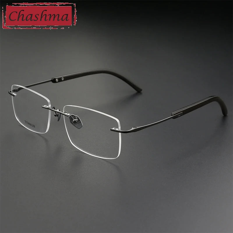 Chashma Unisex Rimless Polygon Square Titanium Horn Eyeglasses 921029