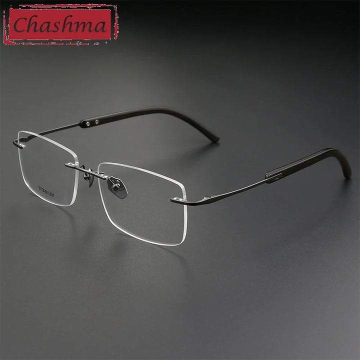 Chashma Unisex Rimless Polygon Square Titanium Horn Eyeglasses 921029