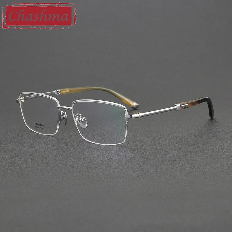 Chashma Men's Semi Rim Square Titanium Ox Horn Tip Eyeglasses 72369